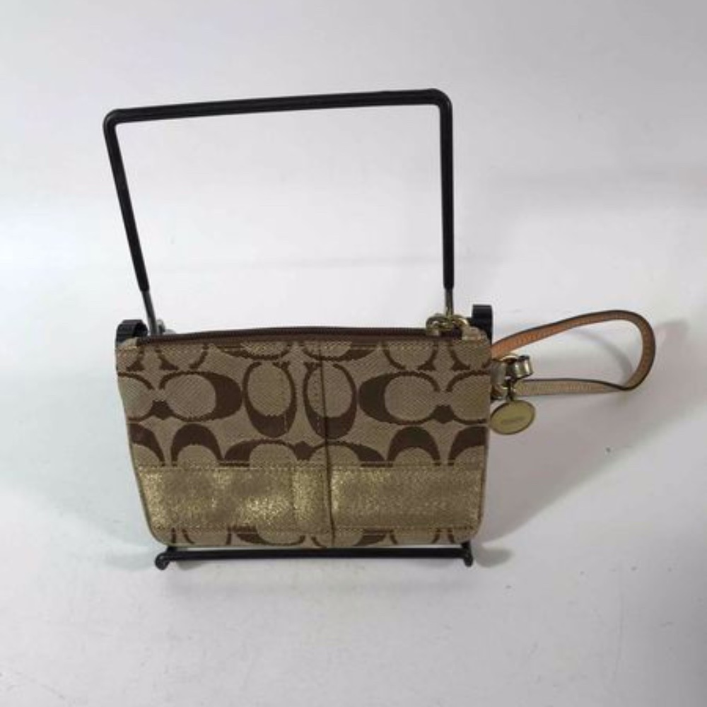 Coach Signature Canvas Wristlet Tan & Dust Bag 6"